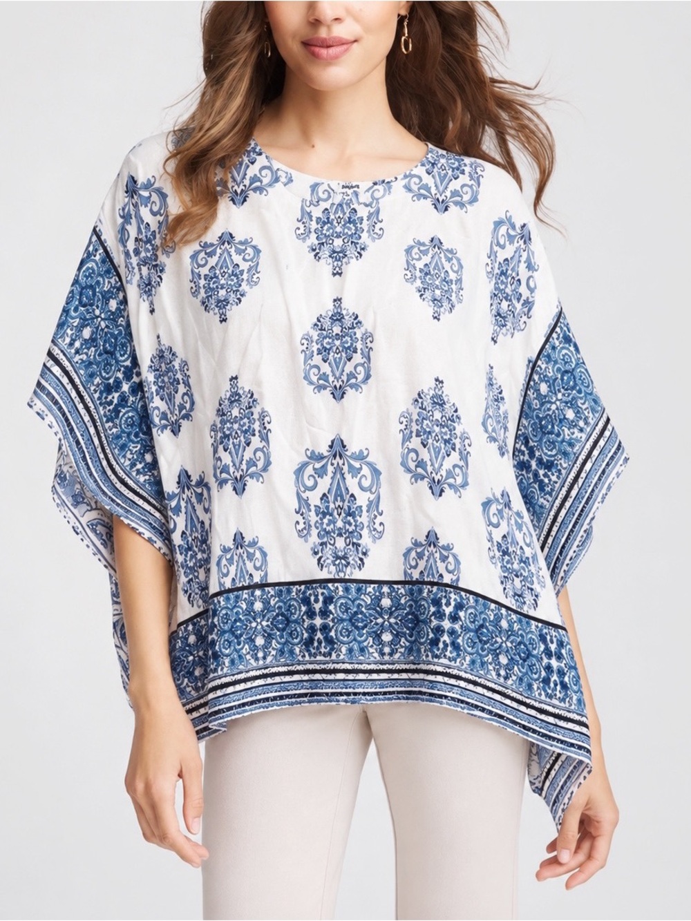 Desigual Women Blue & White Paisley Floral Relax Fit Blouse SMALL Classic